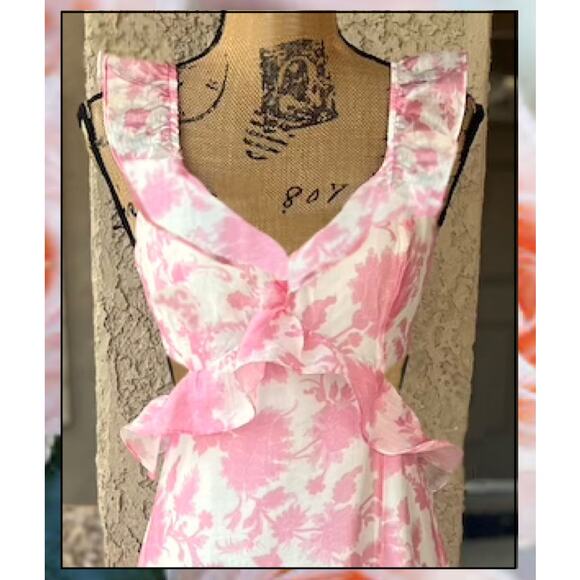 Petal & Pup Rori Pink Floral Ruffle Maxi Dress Size M - Picture 5 of 15
